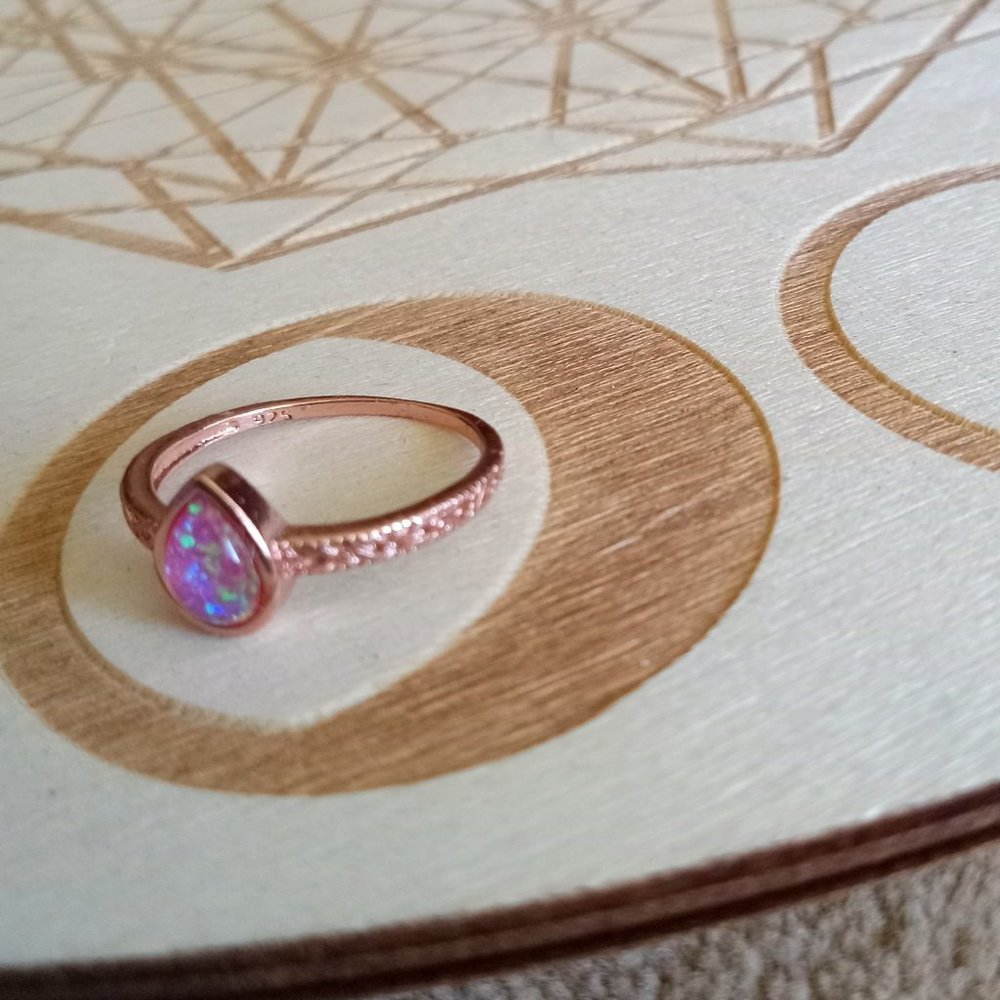 Vermeil Rose Gold Pink Opal Ring, Size 6